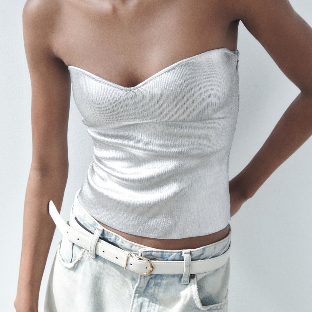 ZARA KNIT bustier top, silver, sz small